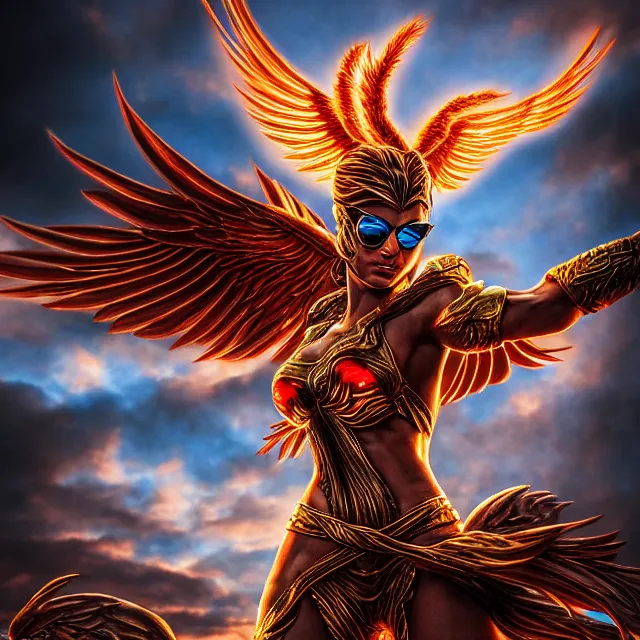 Image similar to phoenix warrior, artgerm, highly detailed, 8 k, hdr, close up, smooth, sharp focus, high resolution, award - winning photo