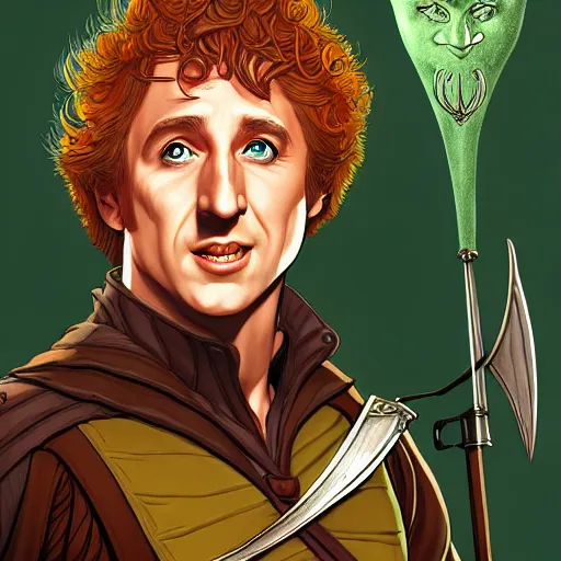 Image similar to a fantasy comic - style full portrait of young gene wilder as robin hood, digital illustration by ken taylor and sana takeda and jenny frison, character design, concept art, fine inking lines, vivid colors, dnd, highly detailed!, hd, 4 k, trending on artstation