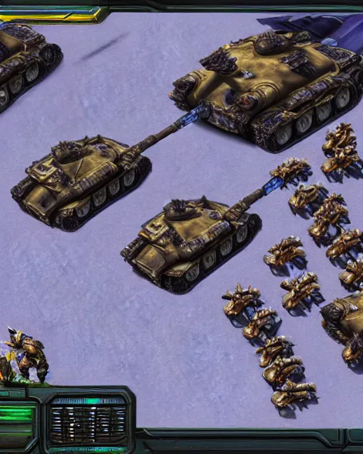 Prompt: starcraft game battle with tanks and marines, photorealism