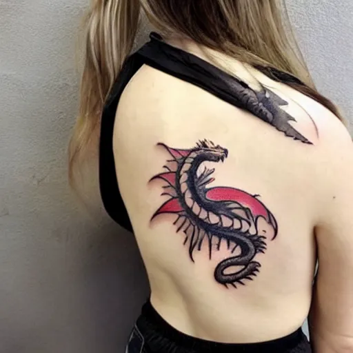Prompt: dragon with a girl tattoo