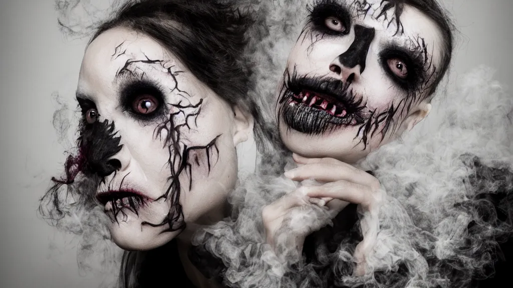 Image similar to monster inspired by smoke with hungry make up photographed by sally gall