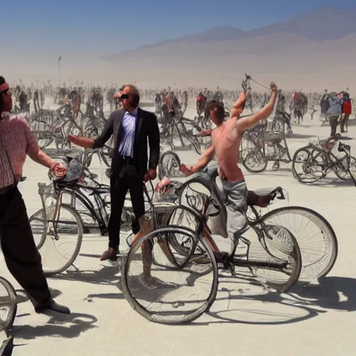 Prompt: angry stock brokers at burning man