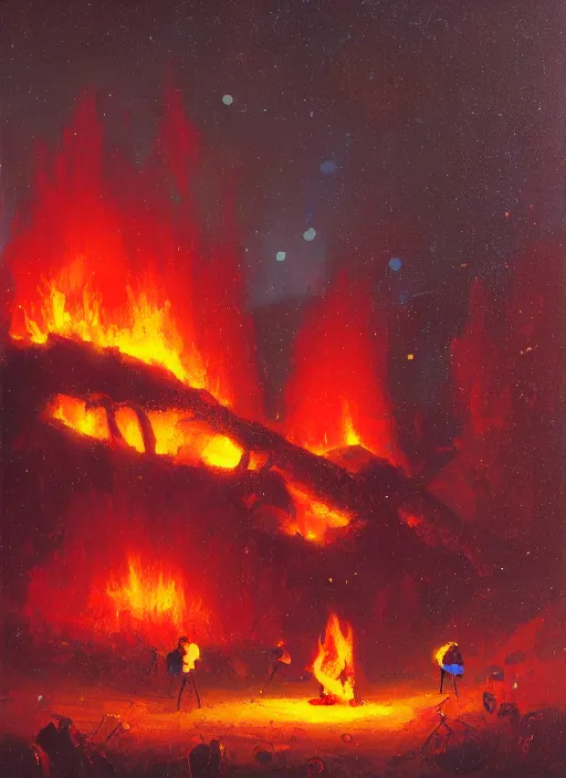 Prompt: camp fire by paul lehr,