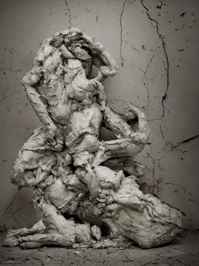 Prompt: a serene but eerie and chaotic color photo of a broken statue, by geert goiris, award - winning photography, concept art