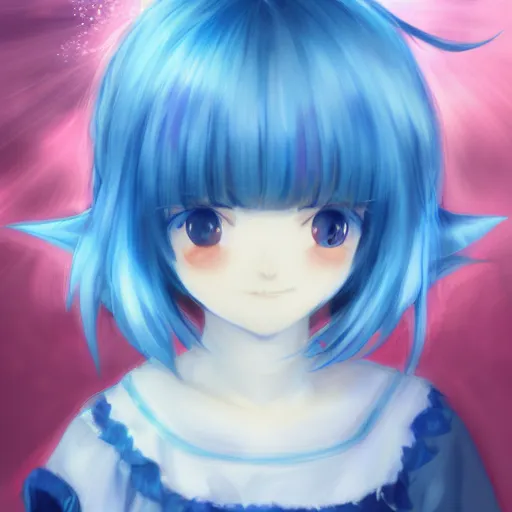 Prompt: full headshot portrait of Cirno from Touhou, drawn by WLOP, by Avetetsuya Studios, colored sketch anime manga panel, Cirno from Touhou, trending on artstation and pixiv Cirno