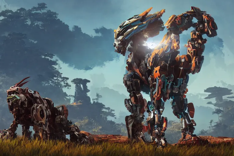 Image similar to scrapper machine mecha animal beast robot of horizon forbidden west horizon zero dawn bioluminiscence global illumination ray tracing hdr fanart arstation by sung choi and eric pfeiffer and gabriel garza and casper konefal