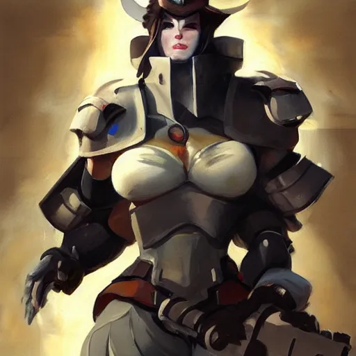 Image similar to greg manchess portrait painting of armored cait sith as overwatch character, medium shot, asymmetrical, profile picture, organic painting, sunny day, matte painting, bold shapes, hard edges, street art, trending on artstation, by huang guangjian and gil elvgren and sachin teng