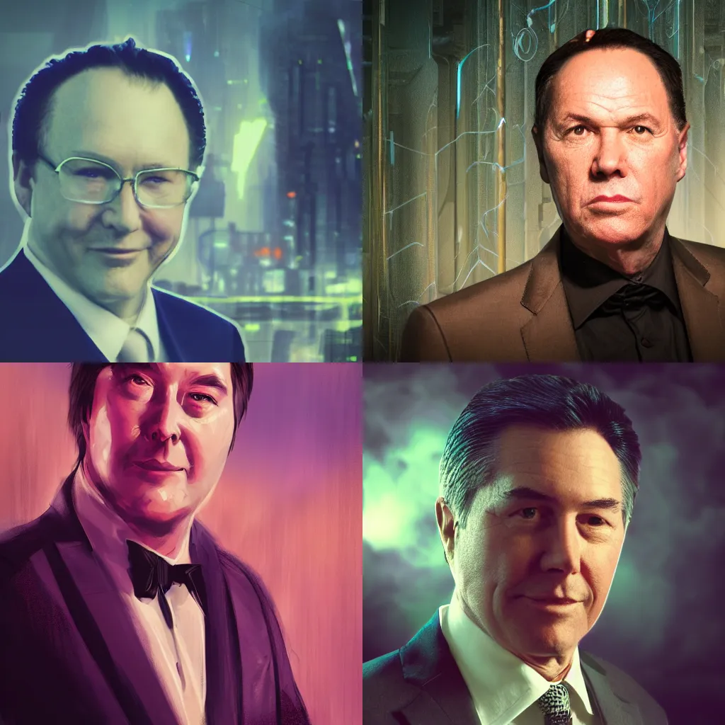 Image similar to headshot of sleaziest hollywood agent gary murdoch, bayard wu, greg rutkowski, giger, maxim verehin, vaporwave background