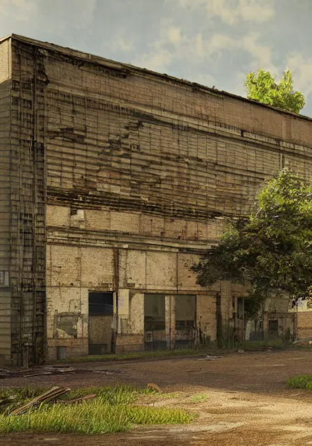 Prompt: of a summer day at the abandoned warehouse, Arnold Render, detailed,