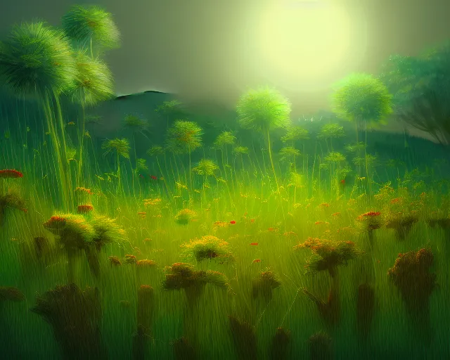Image similar to digital painting of various plants in a field, trending on pixiv, cinematic lighting, beautiful