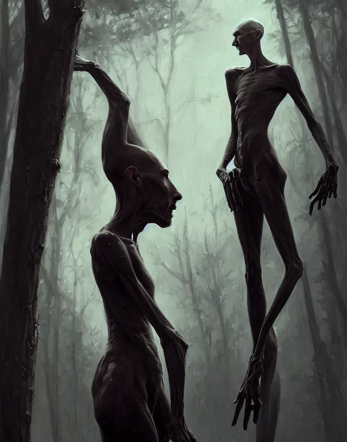 Prompt: epic portrait cinematic shot an skinny tall creature with long arms, long neck, bald, covered in dark substance, fine details. night setting. realistic shaded lighting poster by craig mullism, artgerm, jeremy lipkin and michael garmash, unreal engine, radiant light, detailed and intricate environment, digital art, trending on art station,