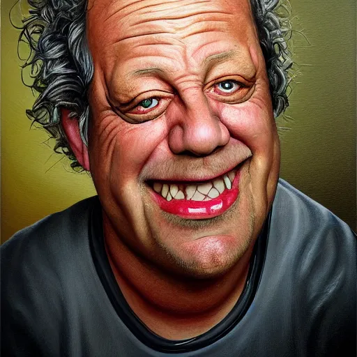 Image similar to Caricature portraits done of Gene Ween, realistic, hyperrealistic, very realistic, highly detailed, very detailed, extremely detailed, detailed, oil painting, digital art, trending on artstation