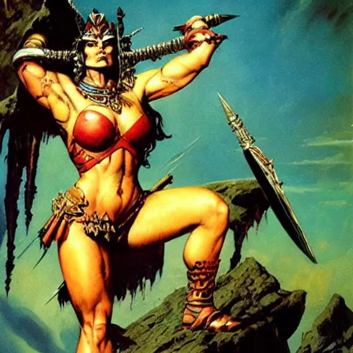 Prompt: The Warrior Queen by Frank Frazetta