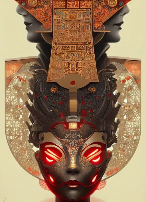 Image similar to symmetry!! portrait of a machine robot, machine face, decorated with chinese opera motifs, intricate, elegant, highly detailed, digital painting, artstation, concept art, smooth, sharp focus, illustration, art by artgerm and greg rutkowski and alphonse mucha, 8 k