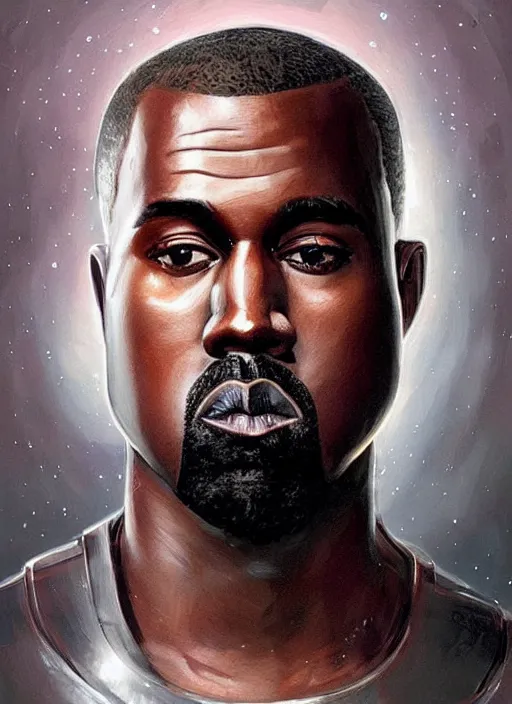 Prompt: pinted portrait of kanye west as a dieselpunk astronaut by greg rutkowski, he is about 3 0 years old, short blond hair, athletic and strong, straight jaw, wearing futuristic space gear, highly detailed portrait, digital painting, artstation, concept art, smooth, sharp foccus ilustration, artstation hq.