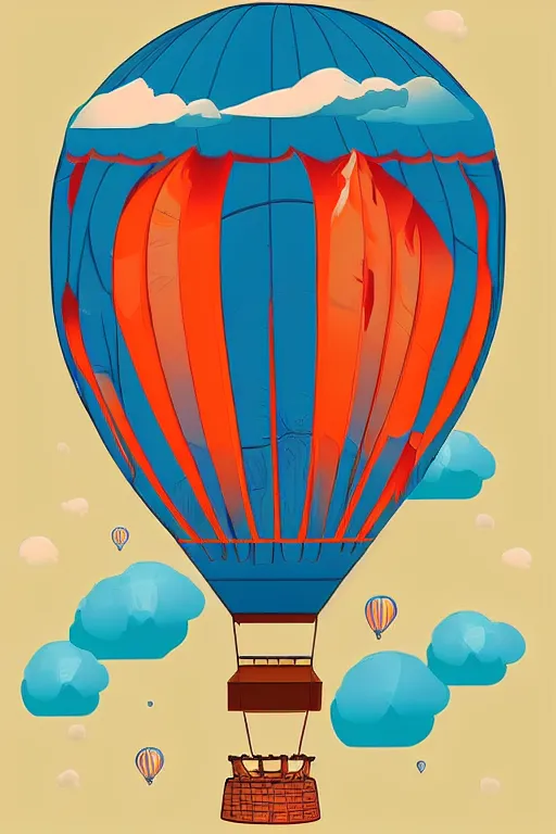 Prompt: sunrise mountain water hot air balloon illustration vector digital art by amiyakinyu trending on artstation