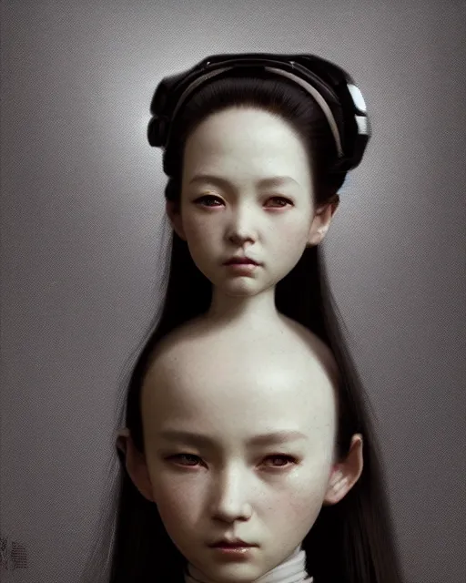 Prompt: hyper realistic photo portrait android porcelain doll face geisha cinematic, artstation, cgsociety, greg rutkowski, james gurney, mignola, craig mullins, brom, ghibli