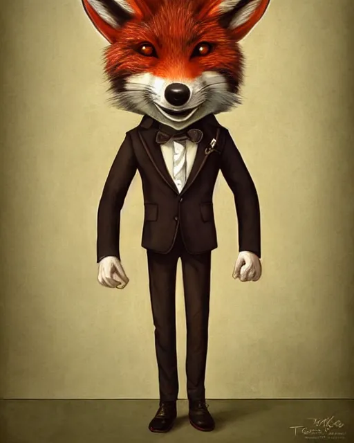 Image similar to a cute male anthropomorphic vulpes vulpes fulva wearing suit writing on blackboard, pixar style, by tristan eaton stanley artgerm and tom bagshaw