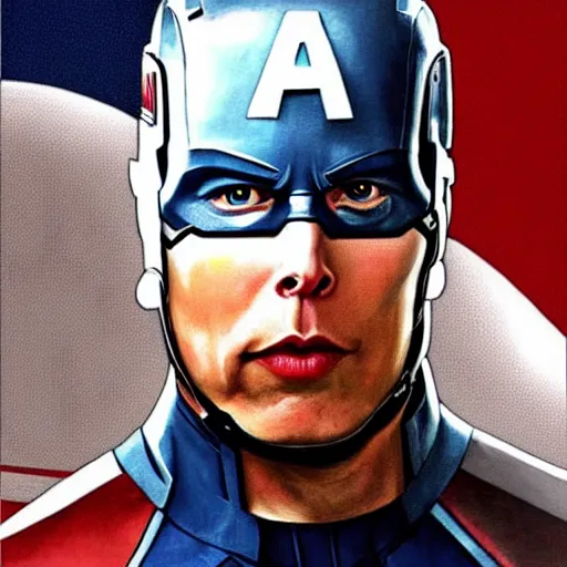 Prompt: elon musk as captain america from avenger!!, photo - realistic!!, portrait!!!