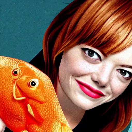 Image similar to portrait of emma stone as a goldfish