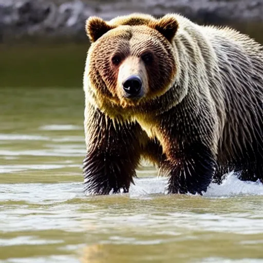 Prompt: half grizzly bear, half crocodile