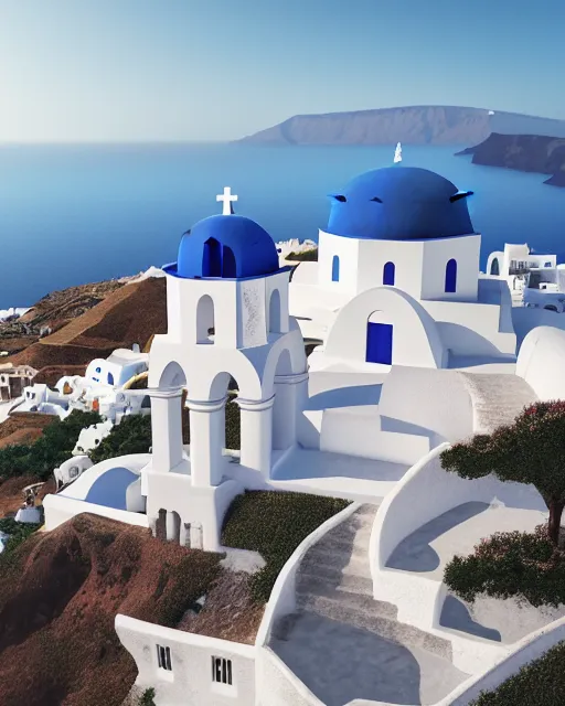 Prompt: a Santorini style castle on a very tall mountain island in the sea. intricate artwork by Tooth Wu and wlop and beeple. octane render, hyper realism, 8k