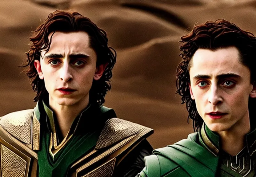 Image similar to timothée chalamet as loki in dune, cinematic