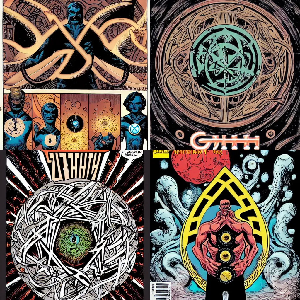 Prompt: Sigil of Azathoth. DC Comics. Multiversity. Grant Morrison.