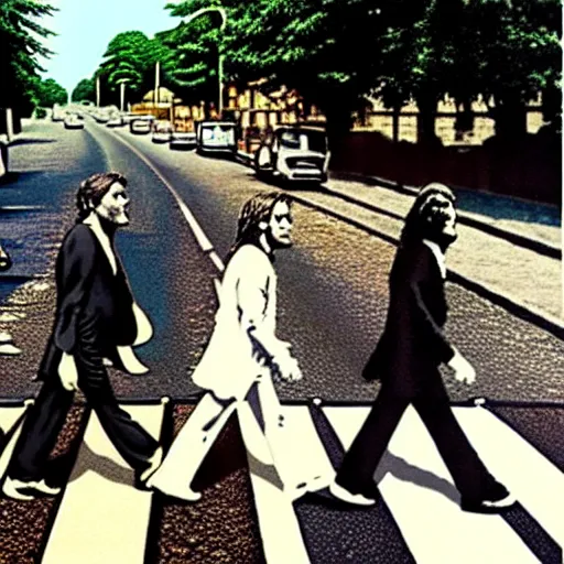 Image similar to abbey road by banksy,