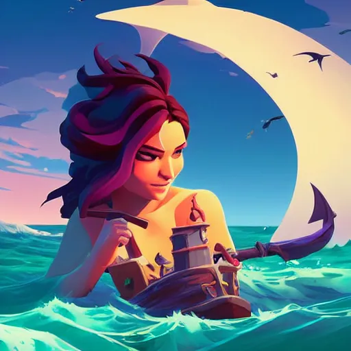 Image similar to painting mermaid treasure on sea of thieves game avatar hero smooth face median photoshop filter cutout vector, behance hd by jesper ejsing, by rhads, makoto shinkai and lois van baarle, ilya kuvshinov, rossdraws global illumination