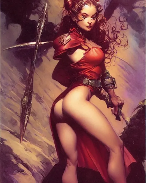 Image similar to a portrait of a cute fantasy girl by frank frazetta, larry elmore, jeff easley and ross tran