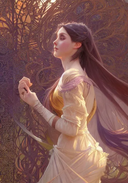 Image similar to rapunzel, intricate, elegant, highly detailed, digital painting, artstation, concept art, smooth, sharp focus, illustration, art by artgerm and greg rutkowski and alphonse mucha and william - adolphe bouguereau