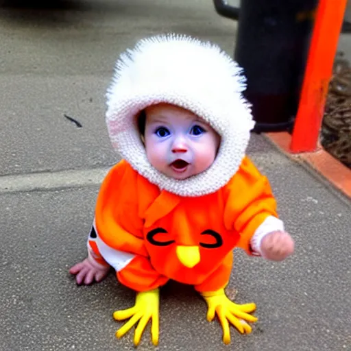 Image similar to cute baby chicken dressed as an inmate