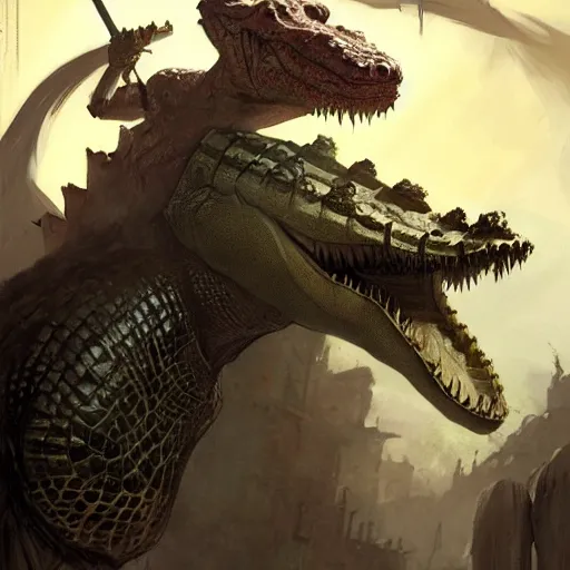 Prompt: a crocodile warrior, by greg rutkowski, magic the gathering,