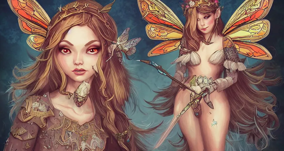 Image similar to a fairy, d & d, fantasy, intricate sticker illustration, artstation