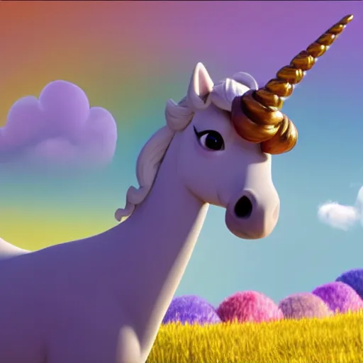 Image similar to unicorn made by Pixar, high resolution, 8k