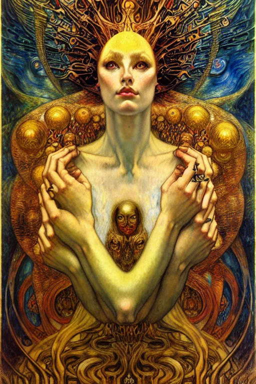 Image similar to Divine Chaos Engine by Karol Bak, Jean Delville, William Blake, Gustav Klimt, and Vincent Van Gogh, symbolist, visionary