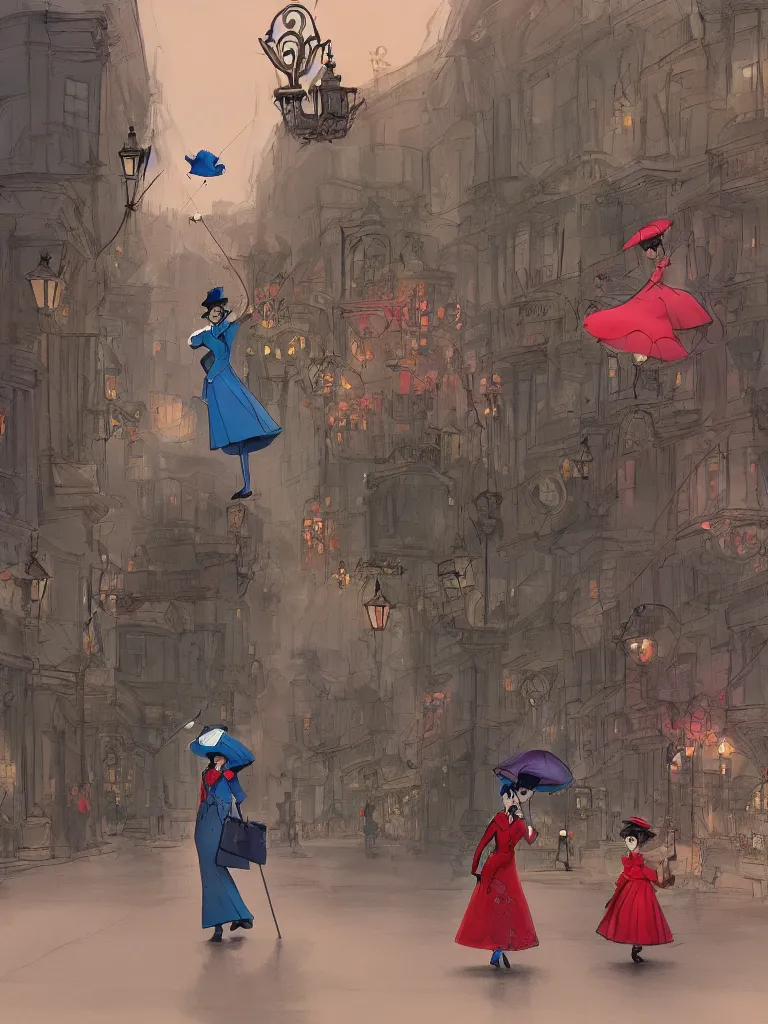 Image similar to mary poppins by disney concept artists, blunt borders, rule of thirds