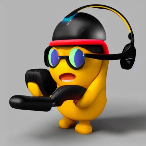 Prompt: a 3 d render of a nerd emoji wearing a gaming headset