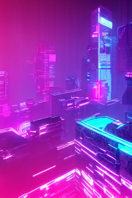 Image similar to cyberpunk syntwave mountains, pink neon lights, futuristic, cgsociety, in the style of artstation