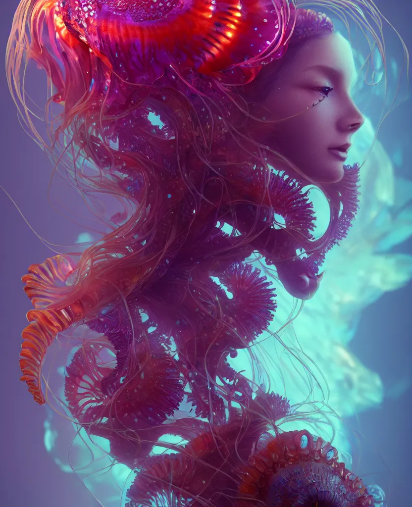 Image similar to goddess close-up portrait. chimera orchid jellyfish phoenix head, nautilus, skull, betta fish, bioluminiscent creatures, intricate artwork by Tooth Wu and wlop and beeple. octane render, trending on artstation, greg rutkowski very coherent symmetrical artwork. cinematic, hyper realism, high detail, octane render, 8k