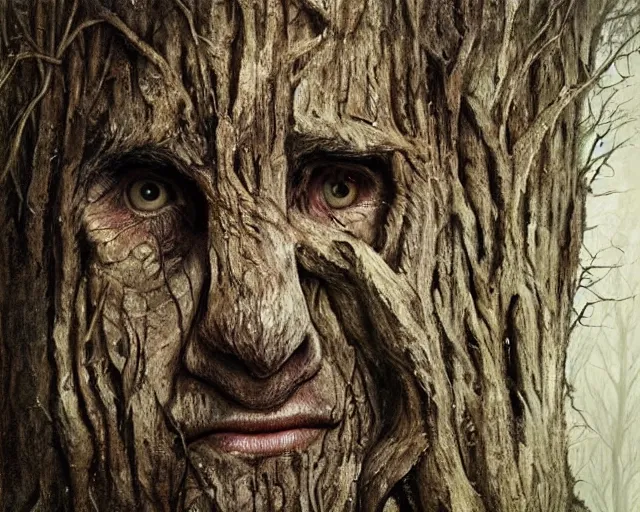 Prompt: a talking tree, a face in the bark, nose made of wood, mouth in the bark, eyes in the bark, fantasy concept art, digital oil painting, hyperrealistic, beautiful, treebeard, ent, magical, highly detailed, very detailed eyes, artstation, cgsociety, in the forest, by alan lee, by artgerm