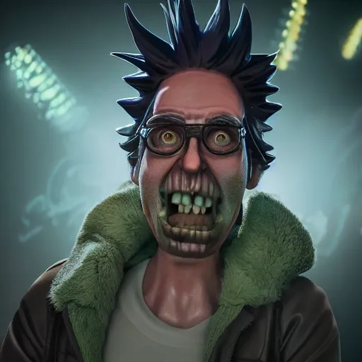 Image similar to full body pose, hyperrealistic photograph of drunk rick sanchez from rick and morty, dim volumetric lighting, 8 k, octane beautifully detailed render, extremely hyper detailed, intricate, epic composition, cinematic lighting, masterpiece, trending on artstation, very very detailed, stunning, hdr, smooth, sharp focus, high resolution, award, winning photo, dslr, 5 0 mm