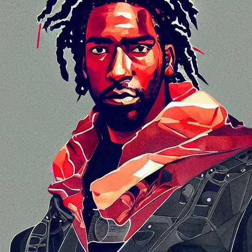 Image similar to portrait of kawhi leonard as half terminator with a robot eye in a scenic environment by conrad roset, watercolors, cybernetically enhanced, hyperdetailed, cyberpunk, cool, trending on artstation