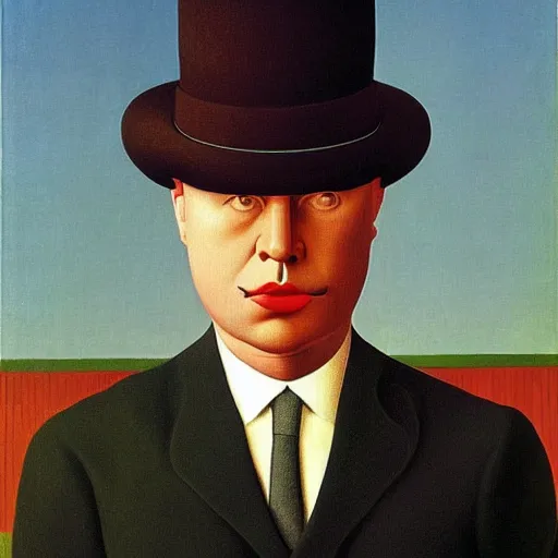 Image similar to man with a bowler hat, by Rene Magritte