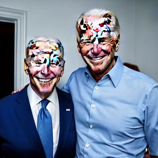 Image similar to A portrait photo of joe biden teams up with a teenage joe biden, perfect faces, 50 mm, award winning photography