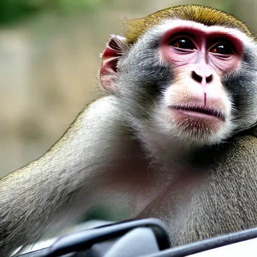 Prompt: Macaque driving a BMW e46 vehicle