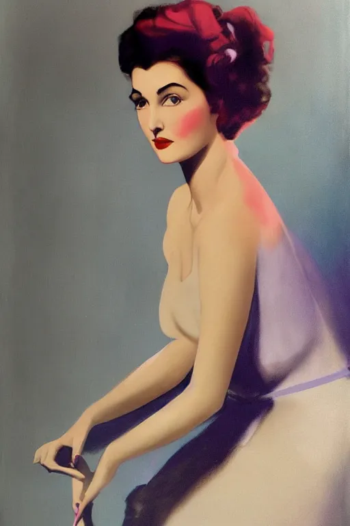 Image similar to painting of Audrey Horne by Rolf Armstrong