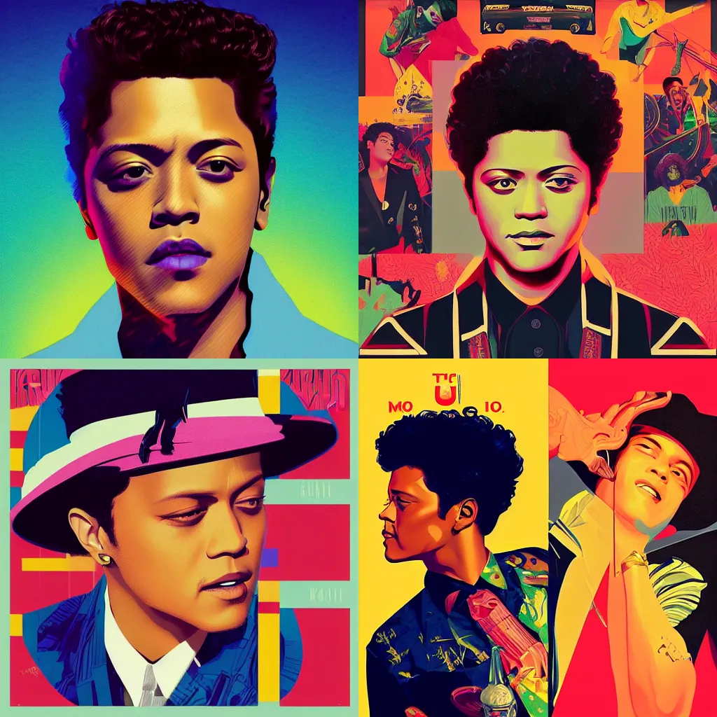 Prompt: Bruno Mars 2022 Album art, Vibrant, by Sachin Teng + Karol Bak + Rolf Armstrong