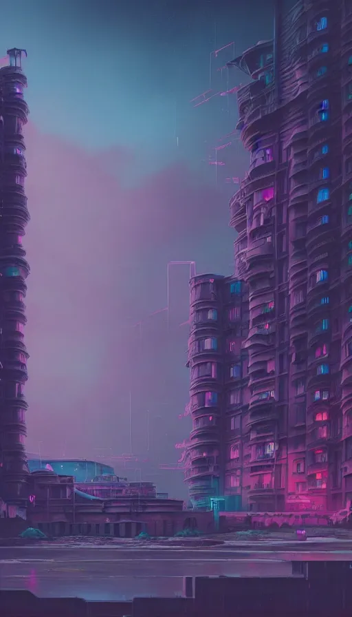 Prompt: a beautiful very detailed painting of city architecture abandoned sea fort by beeple, cyberpunk neon noir landscape vice city meadow cosmic fantasy san andreas at winter futuristic wilderness matte painting alien, archdaily, wallpaper, highly detailed, trending on artstation.